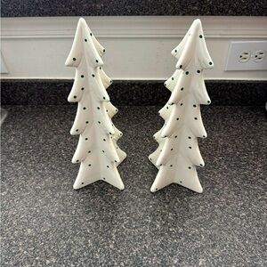 Christmas White and Green Polka Dot Ceramic Trees